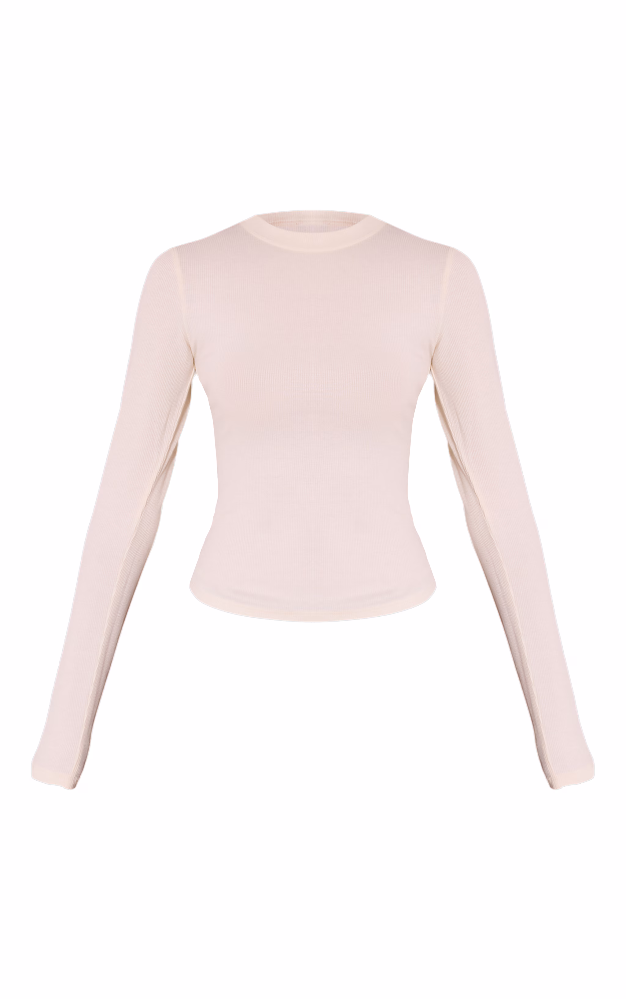 Cream Soft Rib Crew Neck Long Sleeve Top