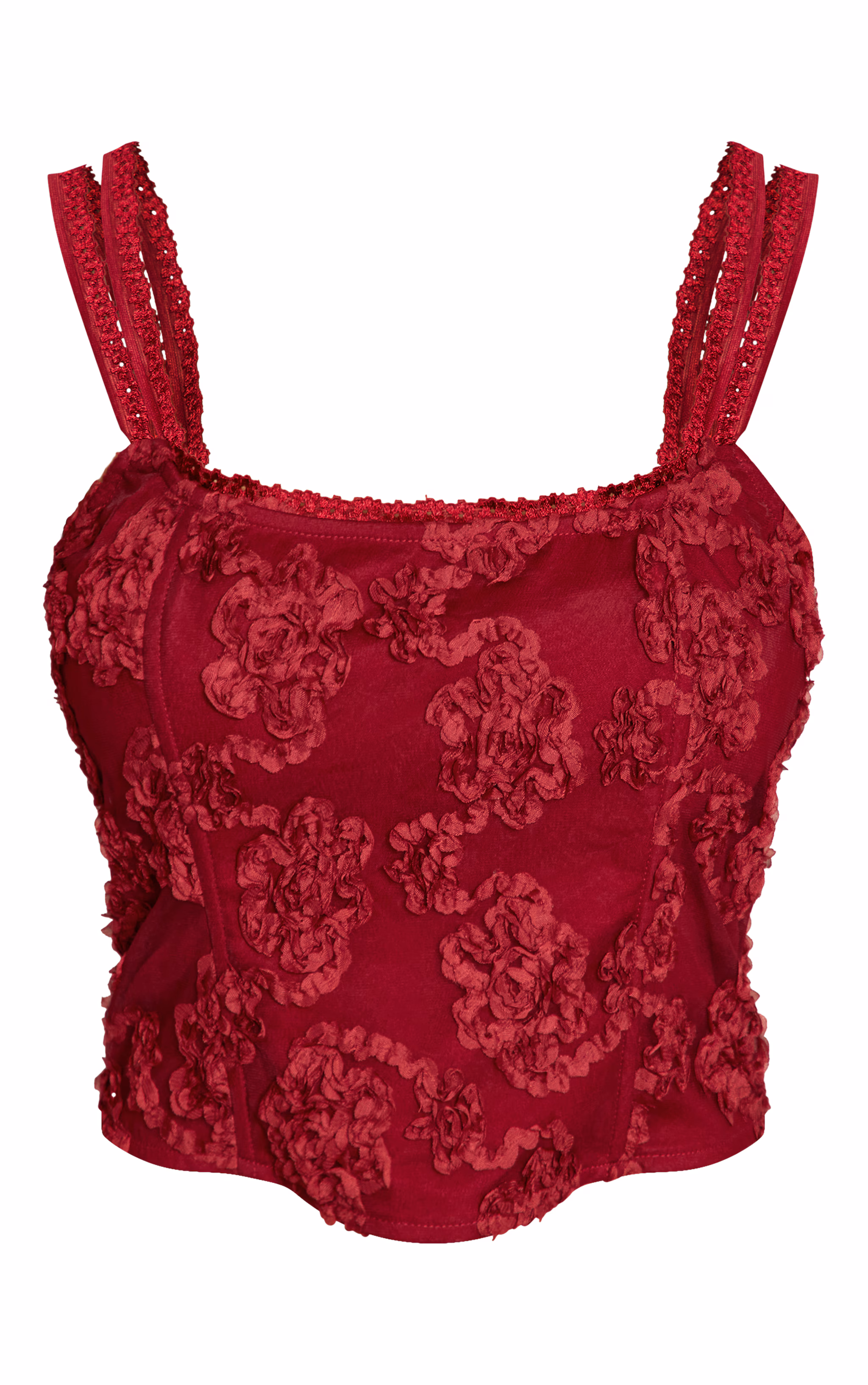 Burgundy Floral Textured Boned Corset