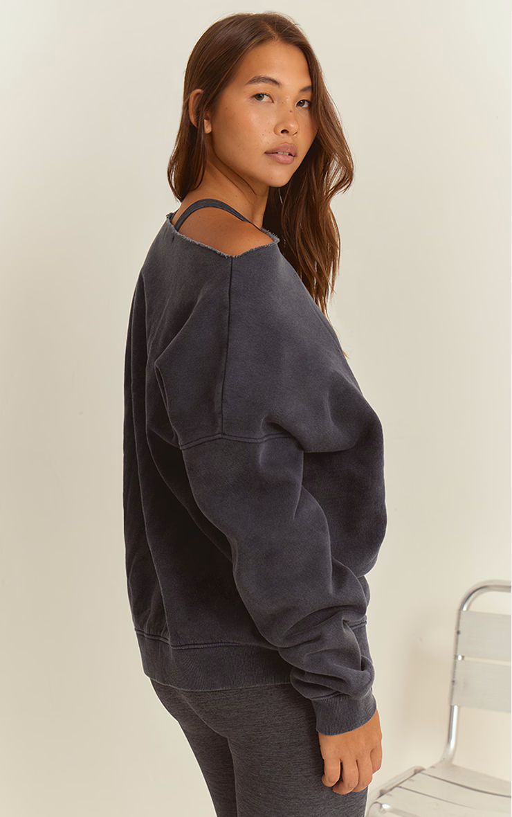 Blue Acid Wash Oversized Off Shoulder Sweatshirt