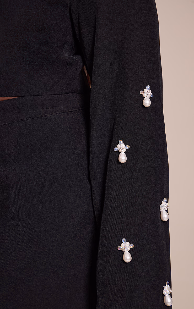 Plus Black Woven Embellished Cropped Blazer