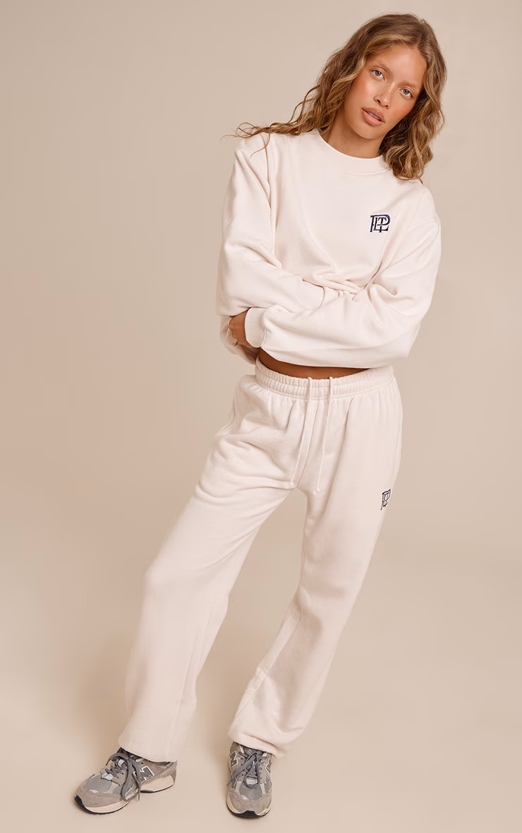 Cream PLT Embroidered Cotton Fleece Oversized Crew Sweatshirt