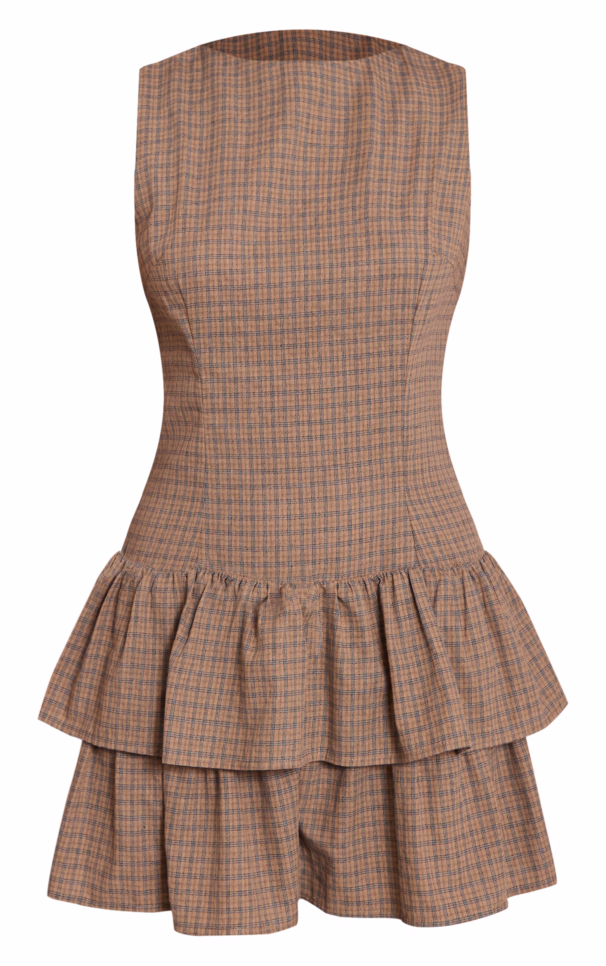 Sage Check Tiered Shift Dress