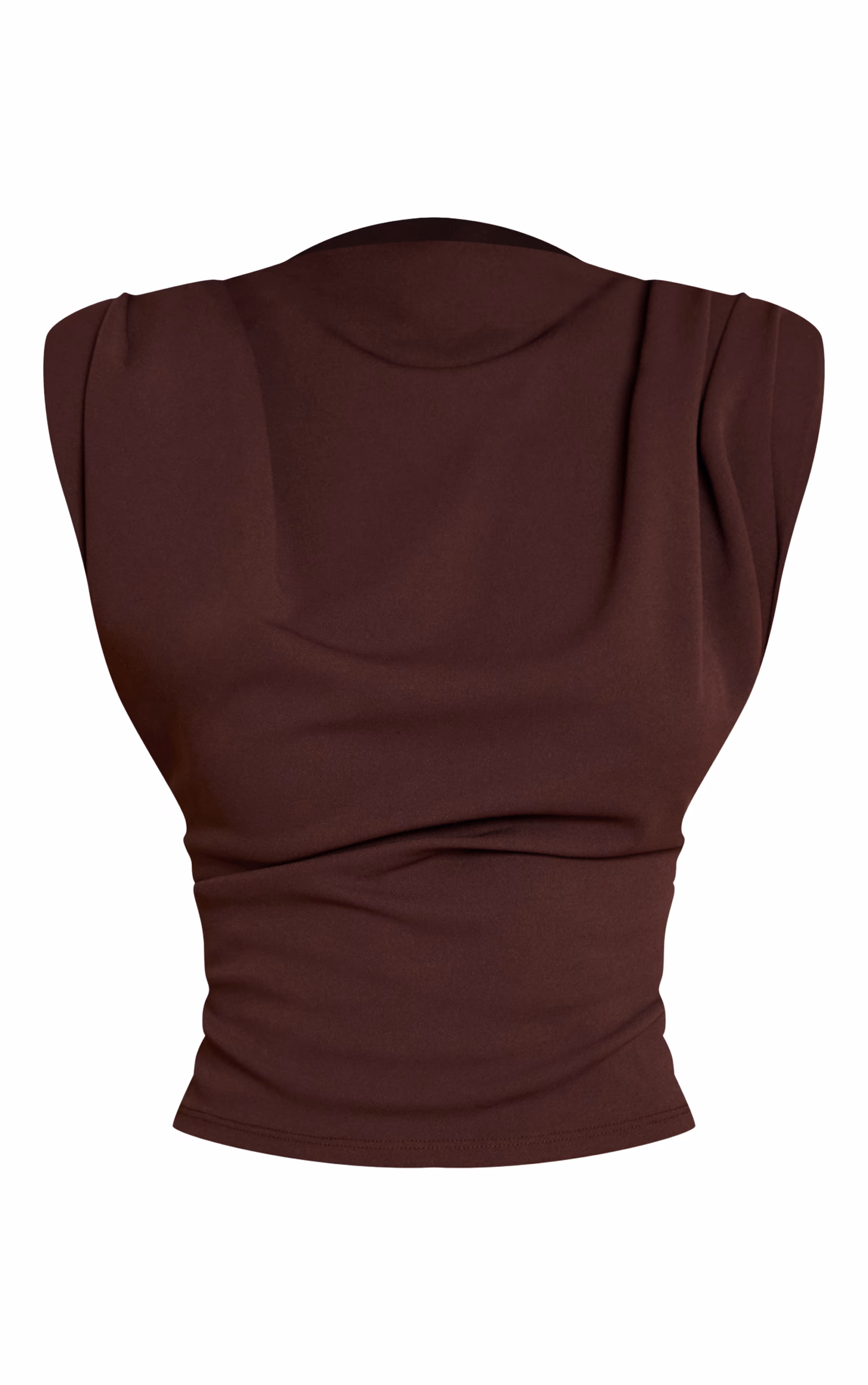 Chocolate Shoulder Pad Pleated Boat Neck Top