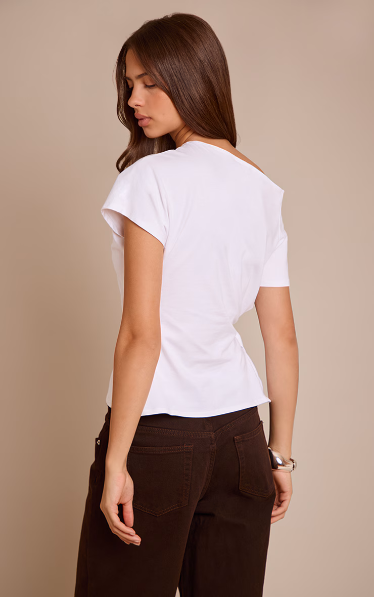 White Cotton Tie Waist Detail T Shirt
