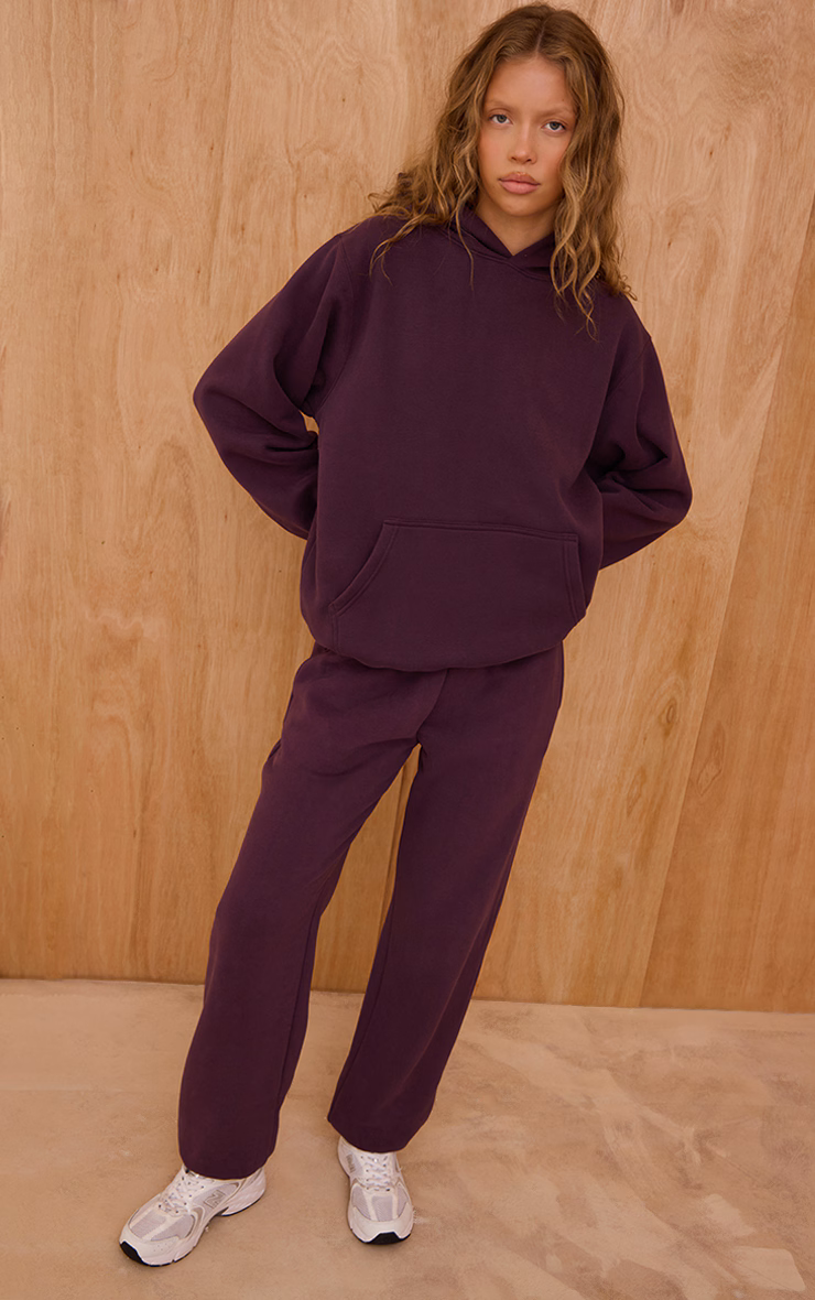 Plum Cotton Fleece Oversized Pull Over Hoodie
