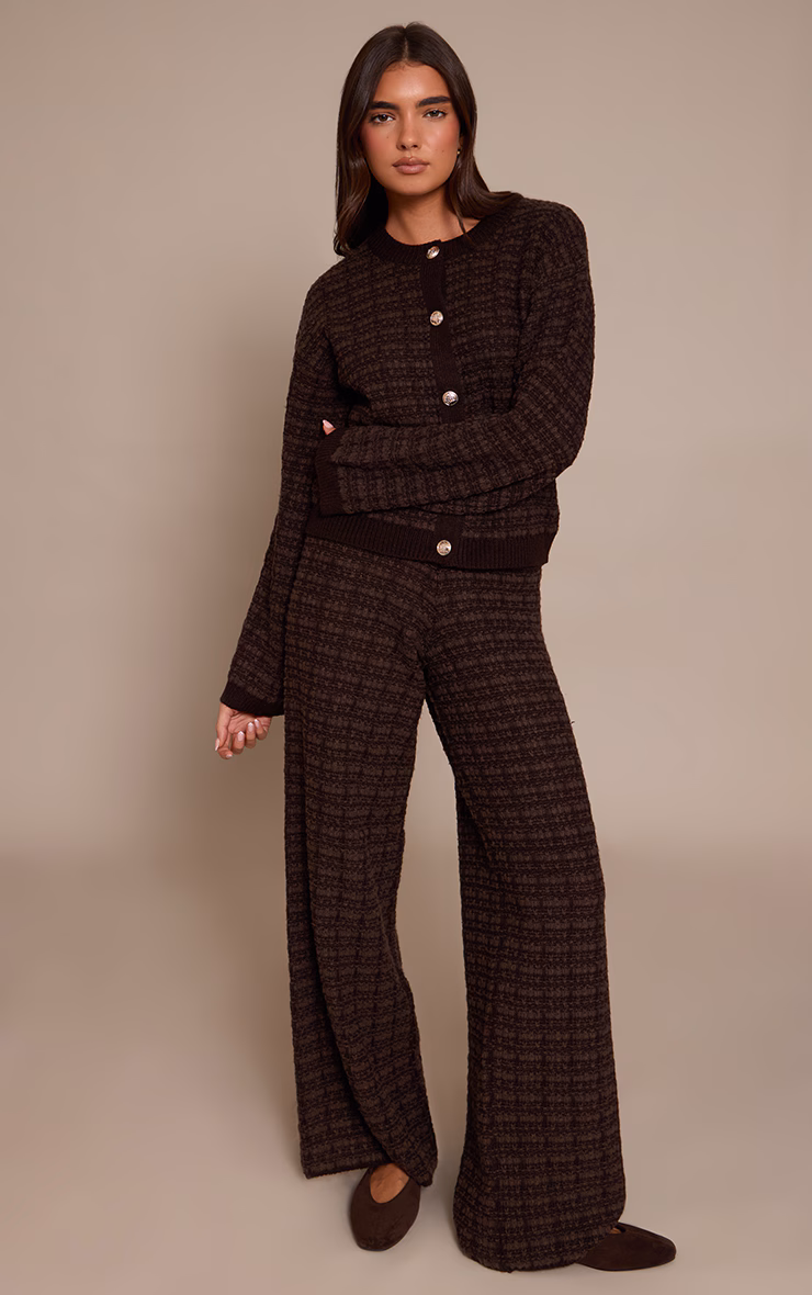 Chocolate Boucle Knitted Wide Leg Pants