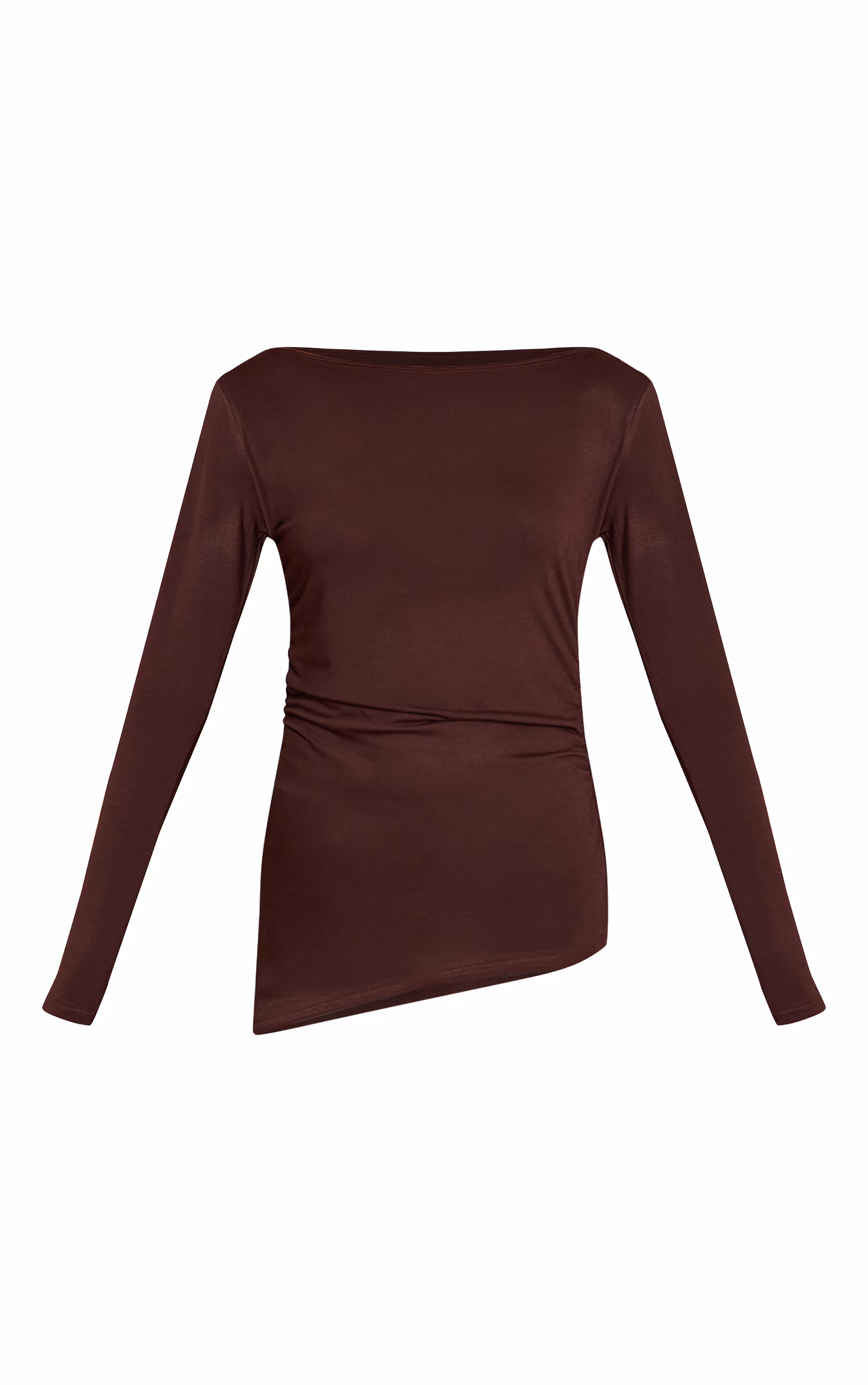 Chocolate Asymmetric Hem Detail Long Sleeve Top