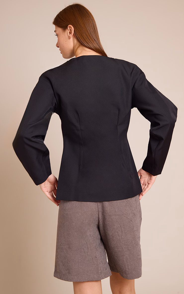 Black Cocoon Sleeve Cinch Waist Blazer