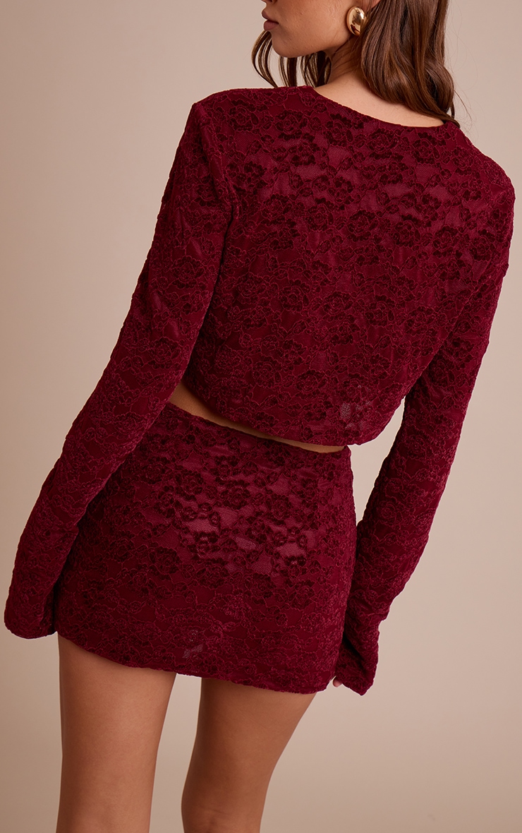 Dark Wine Lace Mid Rise Mini Skirt