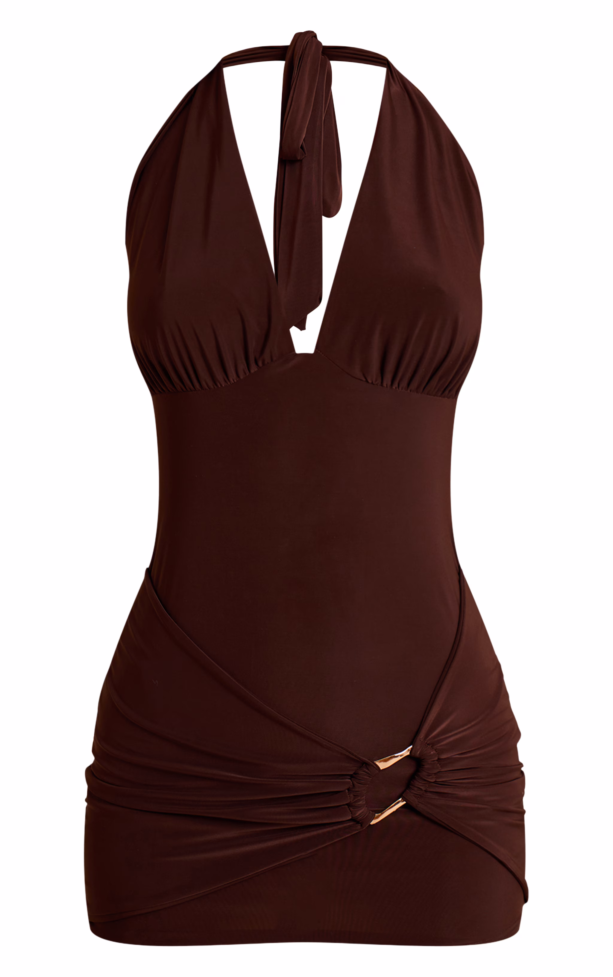 Chocolate Plunge Trim Detail Wrap Mini Dress