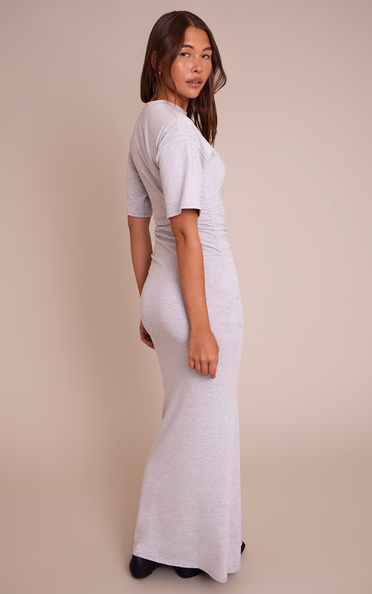 Grey Jersey Cinched T-Shirt Maxi Dress