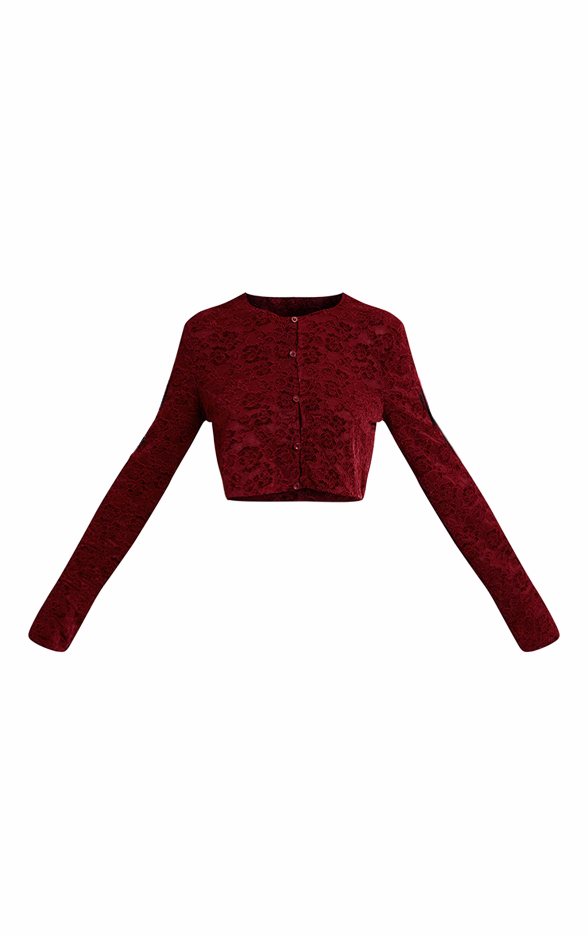 Dark Wine Lace Button Up Long Sleeve Crop Top