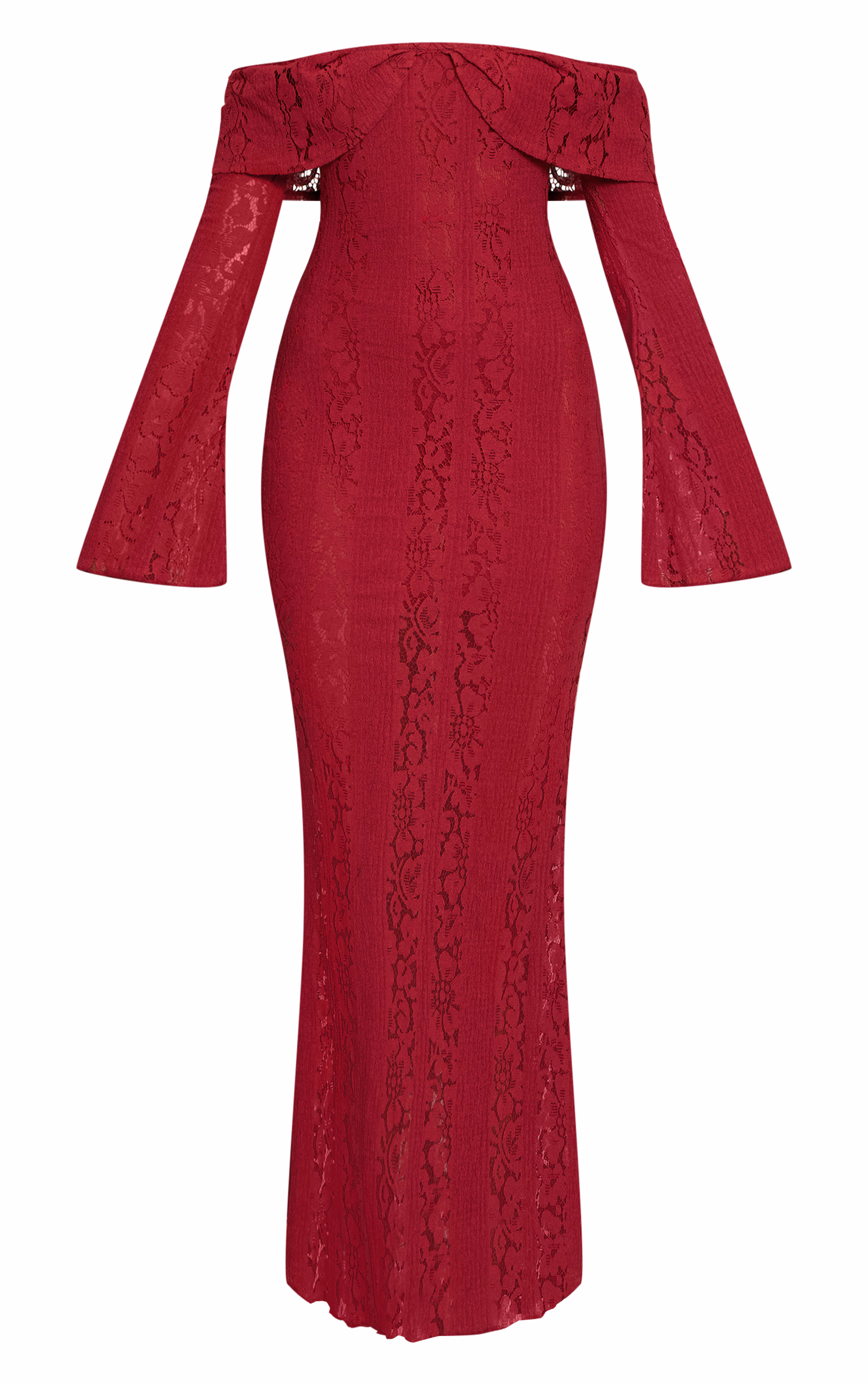 Burgundy Lace Fold Over Bandeau Maxi Dress