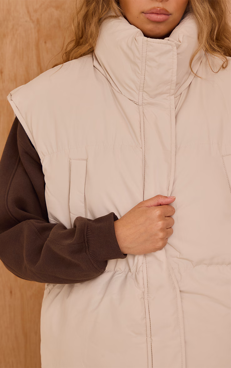 Cream Extended Shoulder Sleeveless Puffer Vest