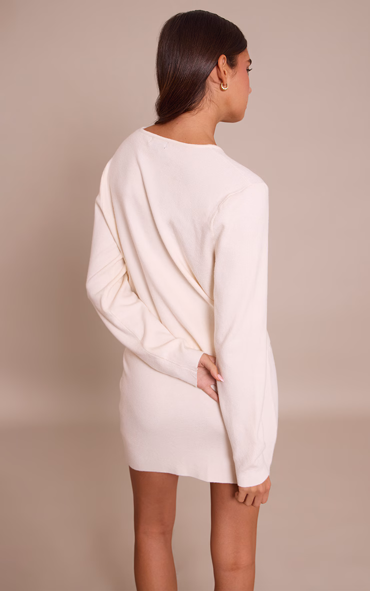 Cream Compact Knit Collarless Cardigan