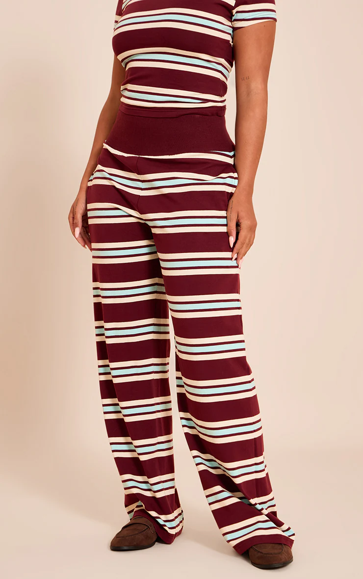 Shape Burgundy Striped Straight Leg Pant