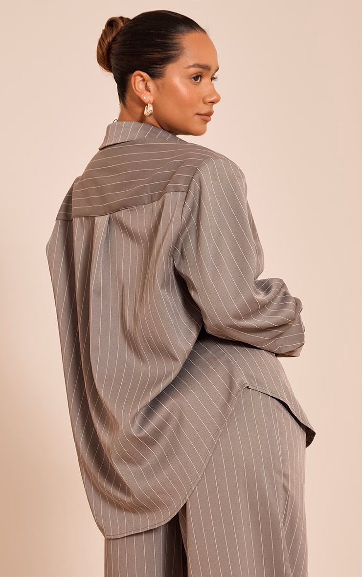 Shape Grey Pinstripe Cinched Waist Shirt
