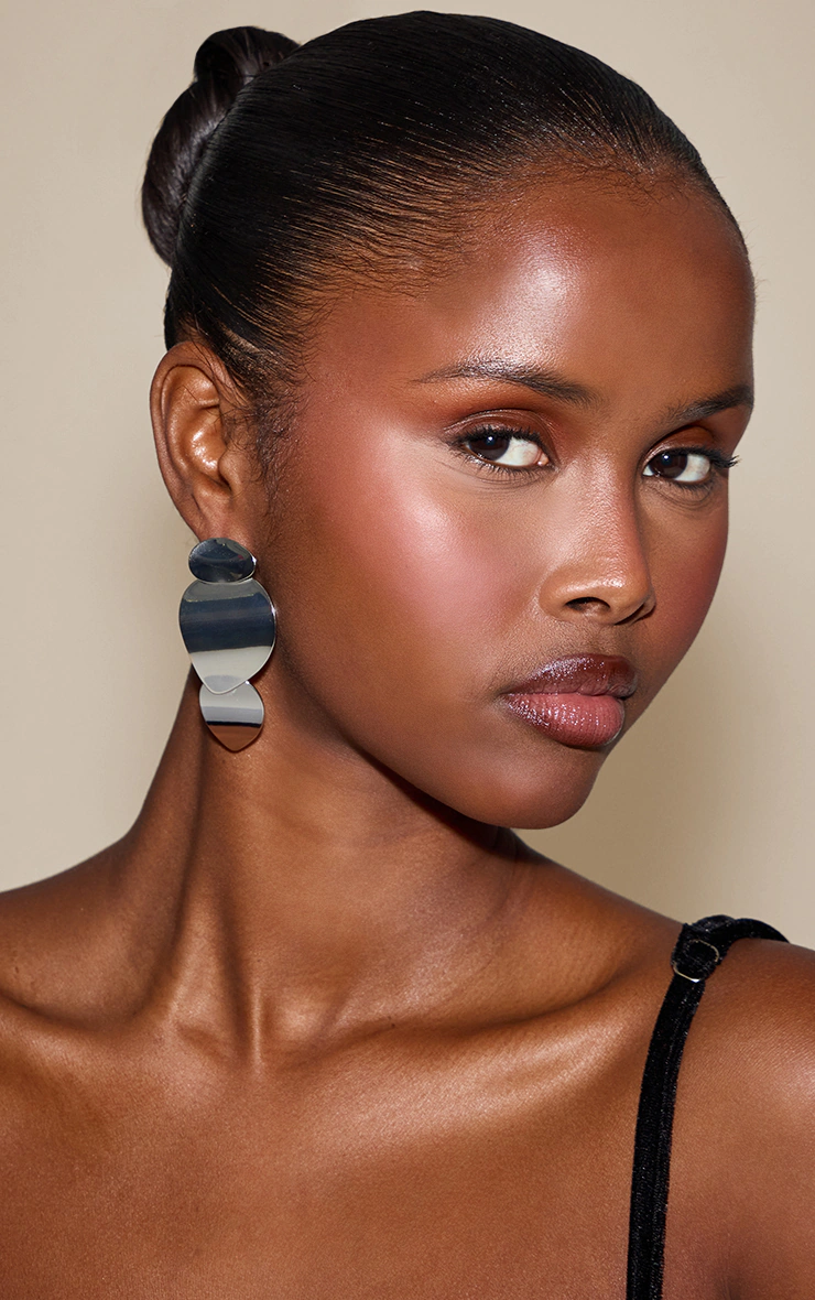 Silver Abstract Disc Tiered Earrings