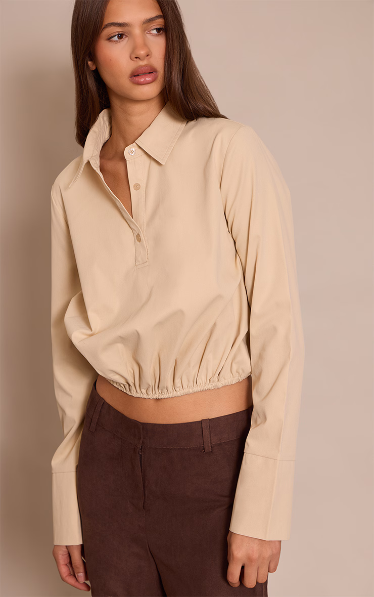 Stone Woven Bubble Hem Shirt