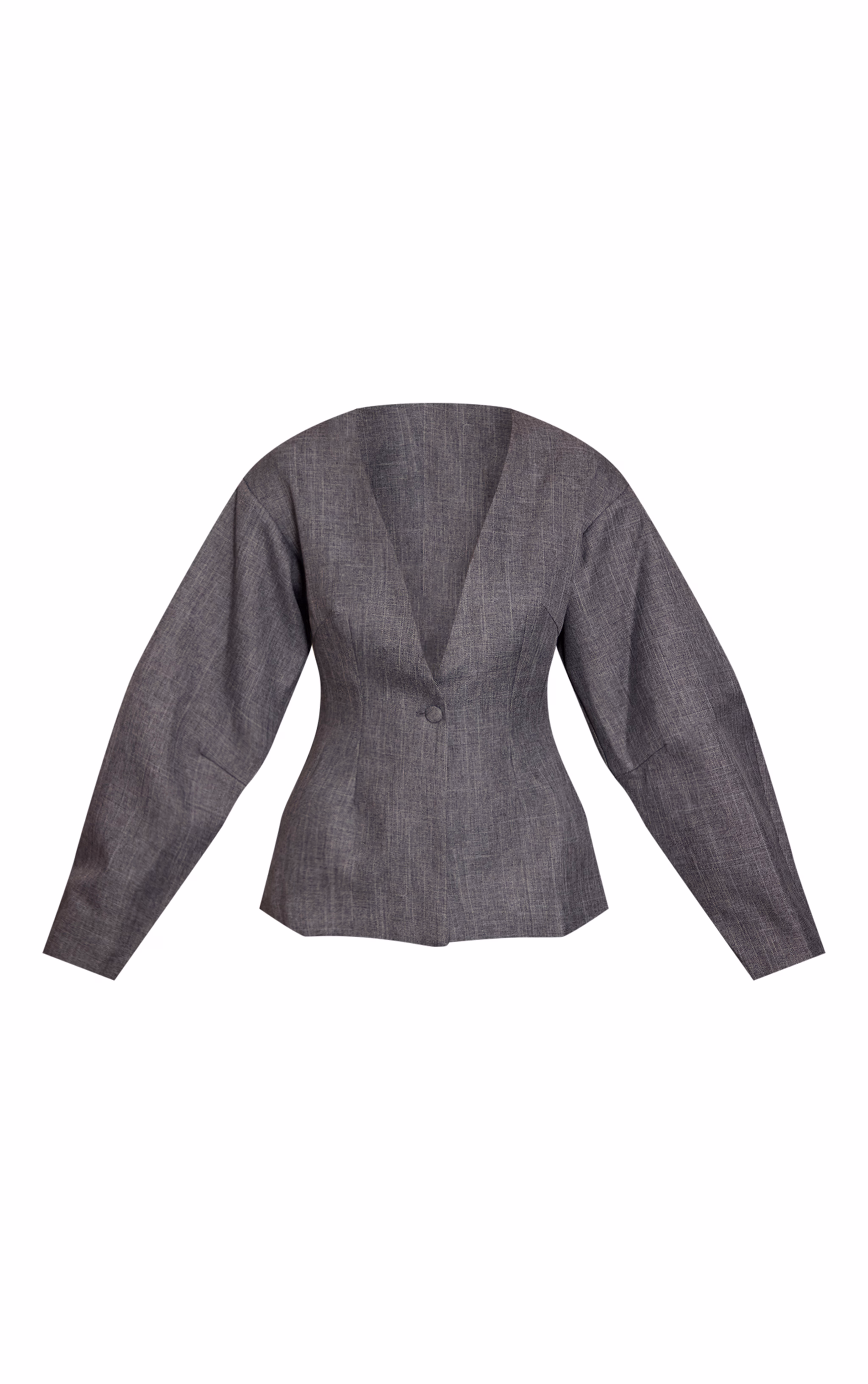 Grey Cinched Waist Cocoon Sleeve Blazer