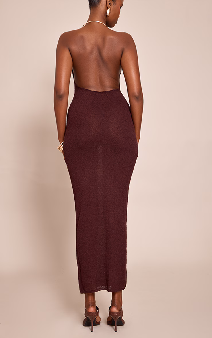 Chocolate Gold Cuff Detail Knitted Maxi Dress