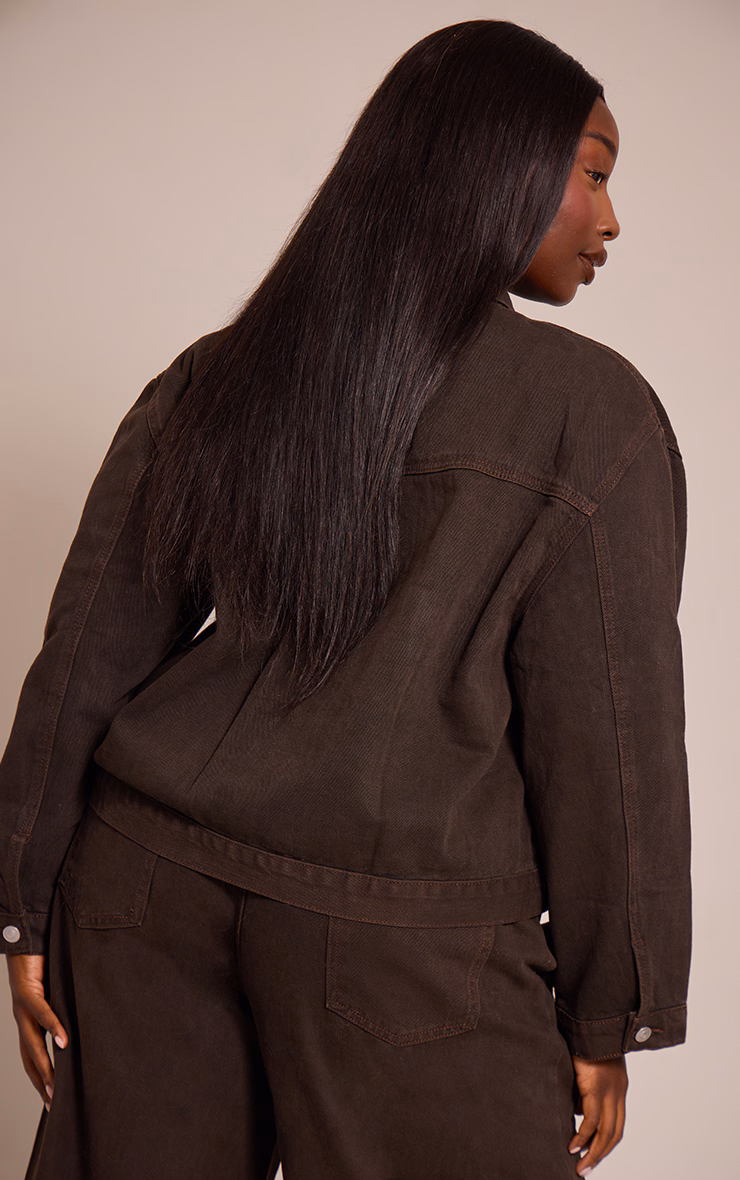 Plus Dark Chocolate Pleat Detail Boxy Denim Jacket