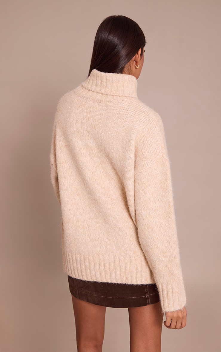 Stone Roll Neck Balloon Sleeve Oversized Sweater