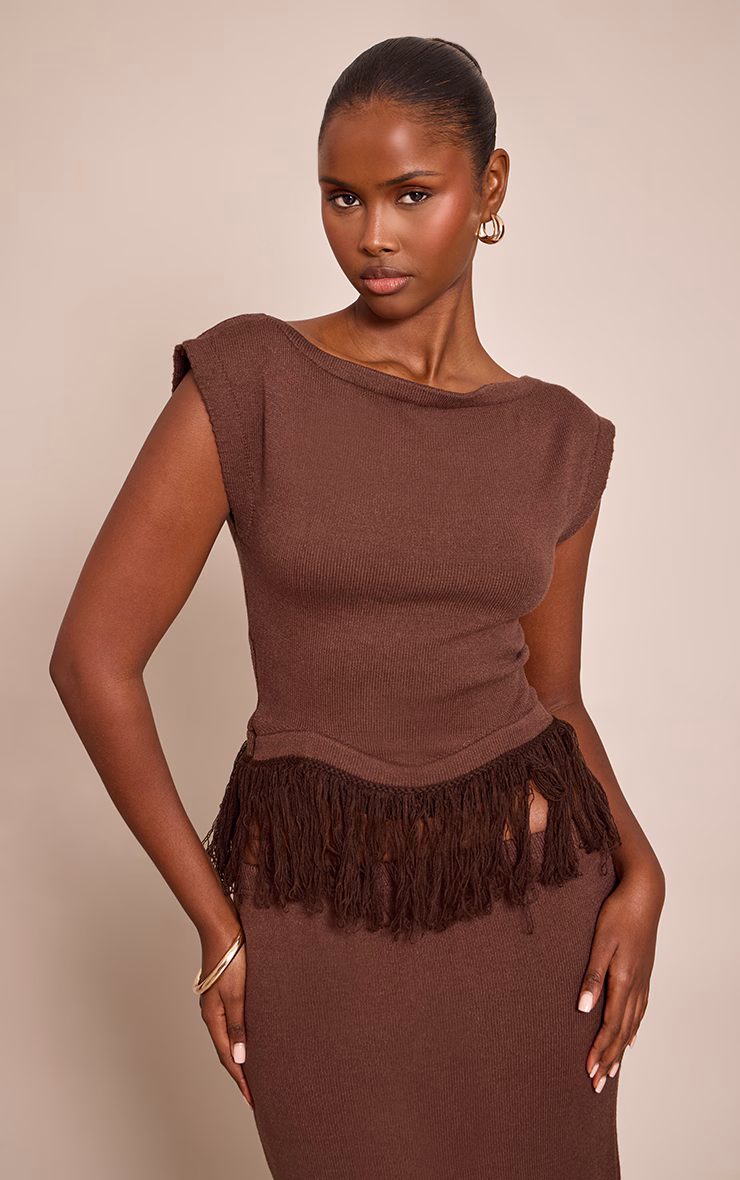 Chocolate Sleeveless Loop Knit Top
