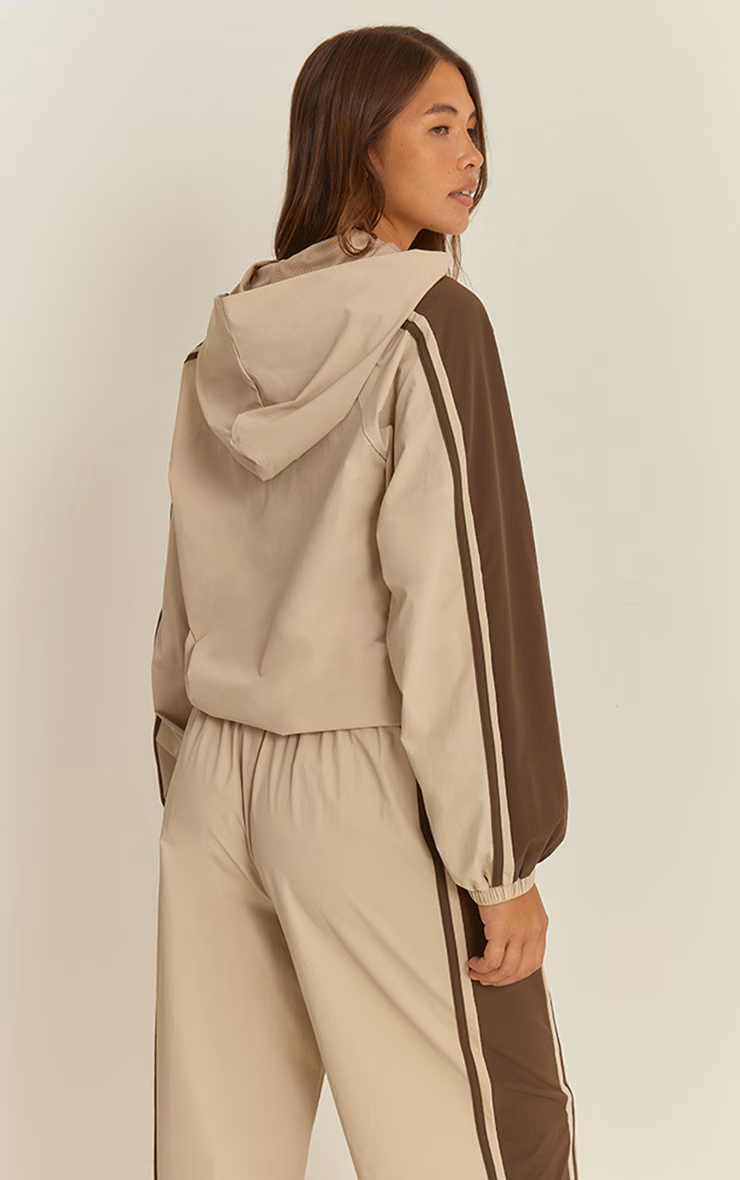 Stone Shell Contrast Stripe Hooded Track Jacket