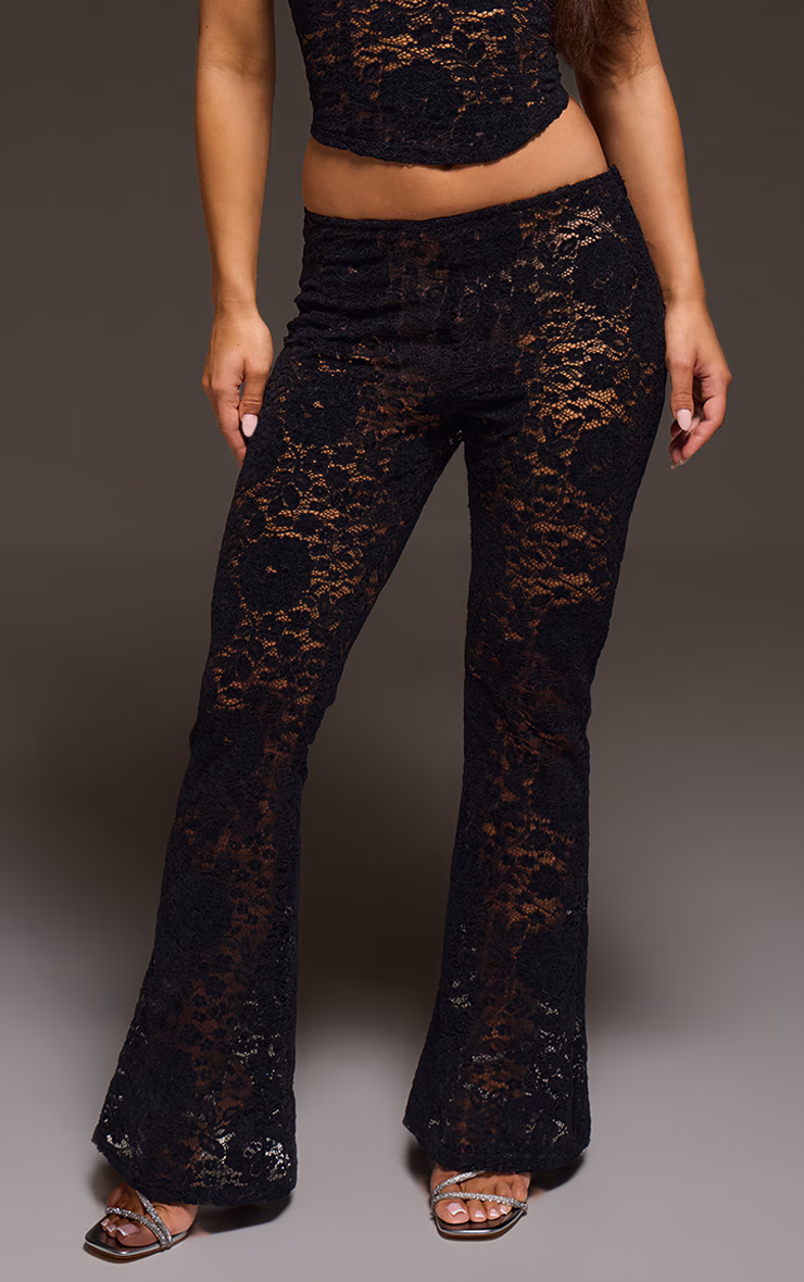 Black Lace Mid Rise Skinny Flares