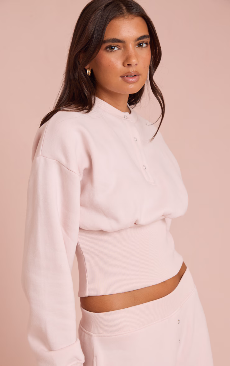 Baby Pink Button Up Cinched Sweatshirt