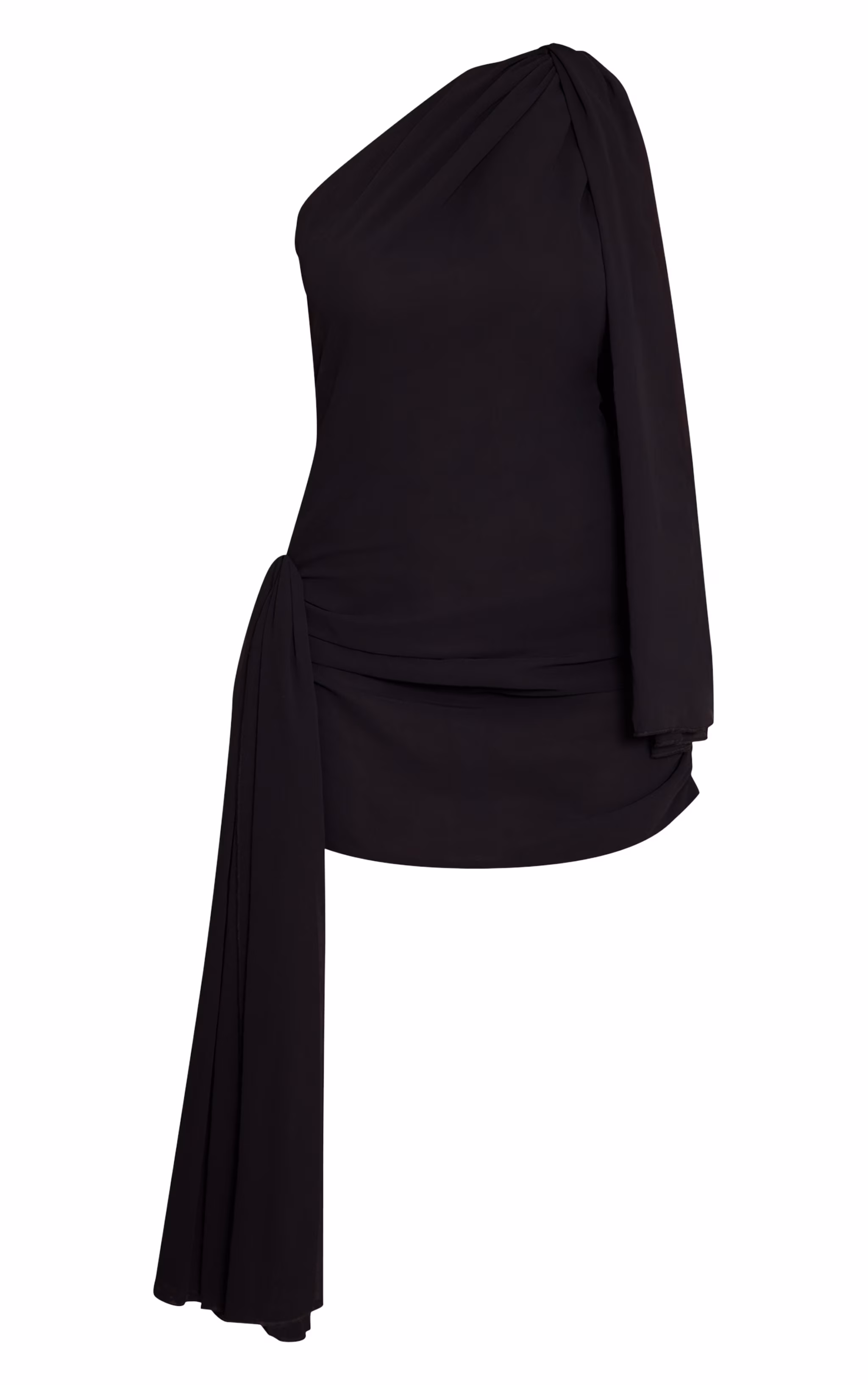 Black Chiffon Draped Detail Mini Dress