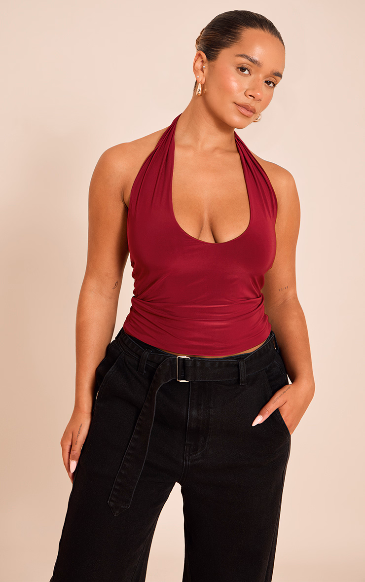 Shape Burgundy Slinky Halterneck Top
