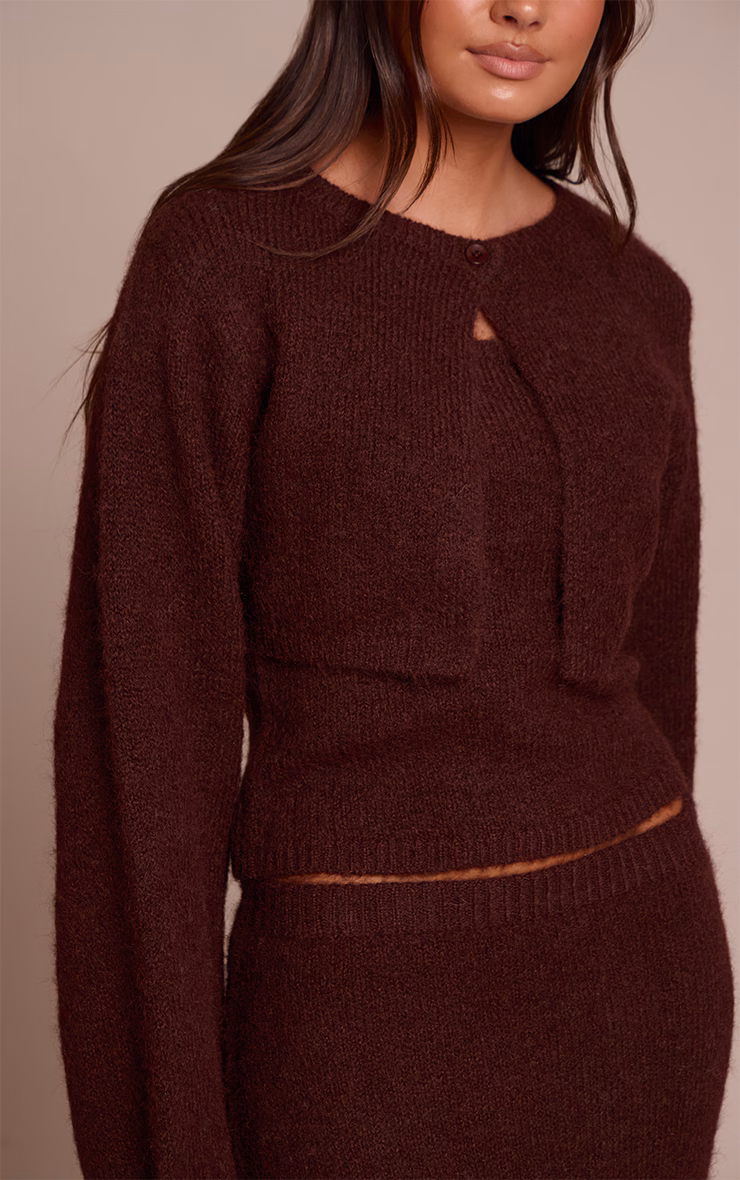 Brown Knitted Extreme Cropped Cardigan