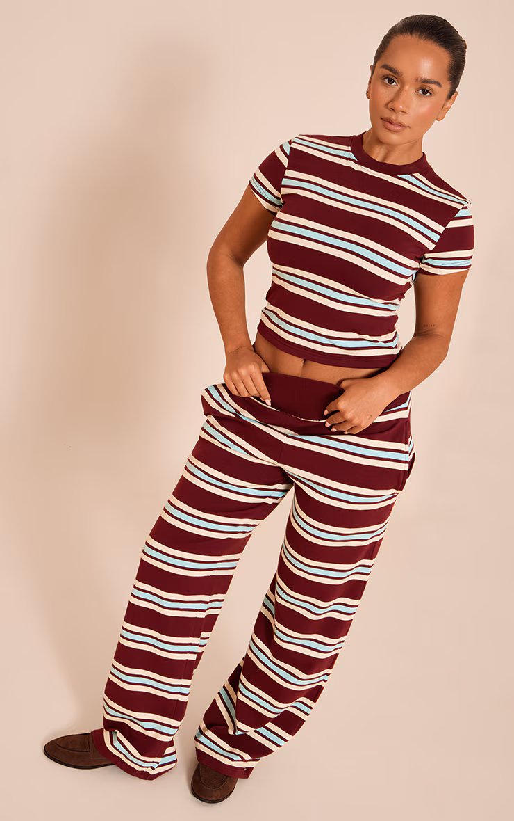 Shape Burgundy Striped Straight Leg Pant