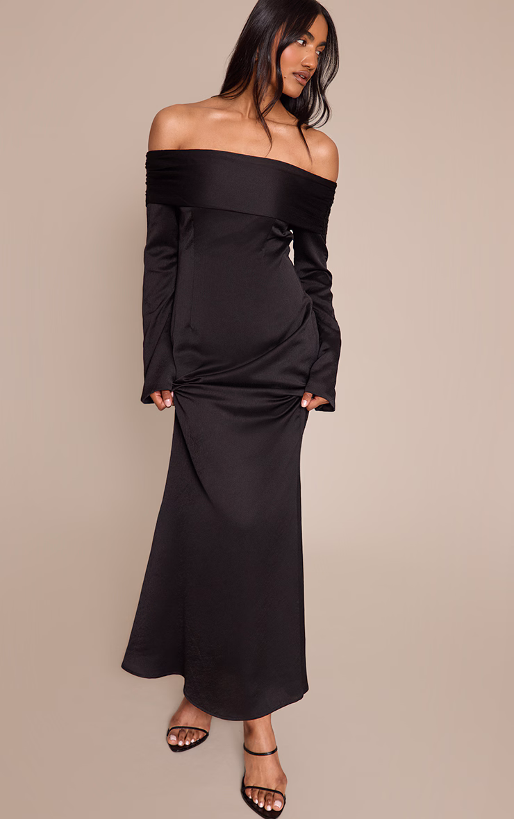 Black Bardot Long Sleeve Maxi Dress
