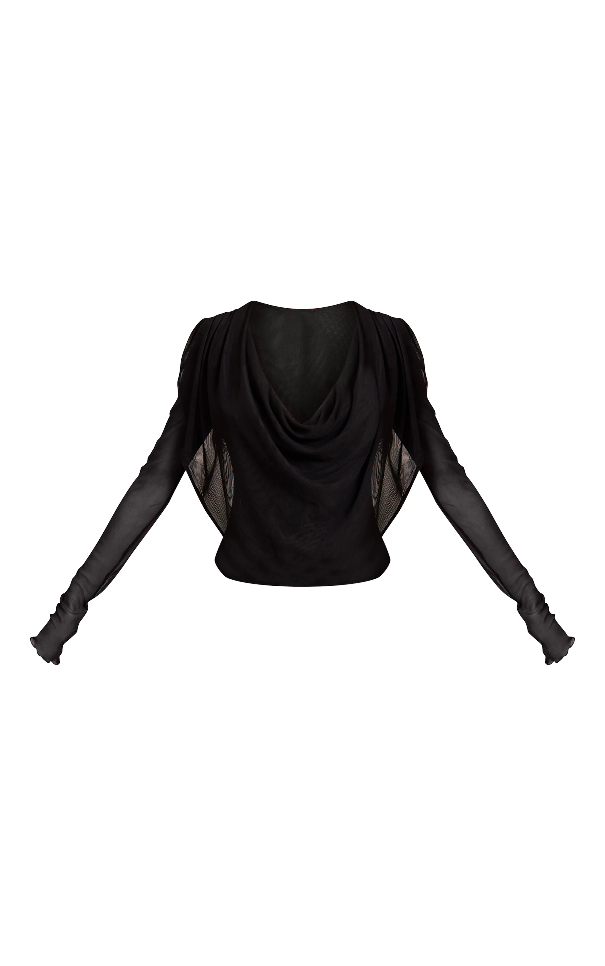 Black Mesh Cowl Long Sleeve Top