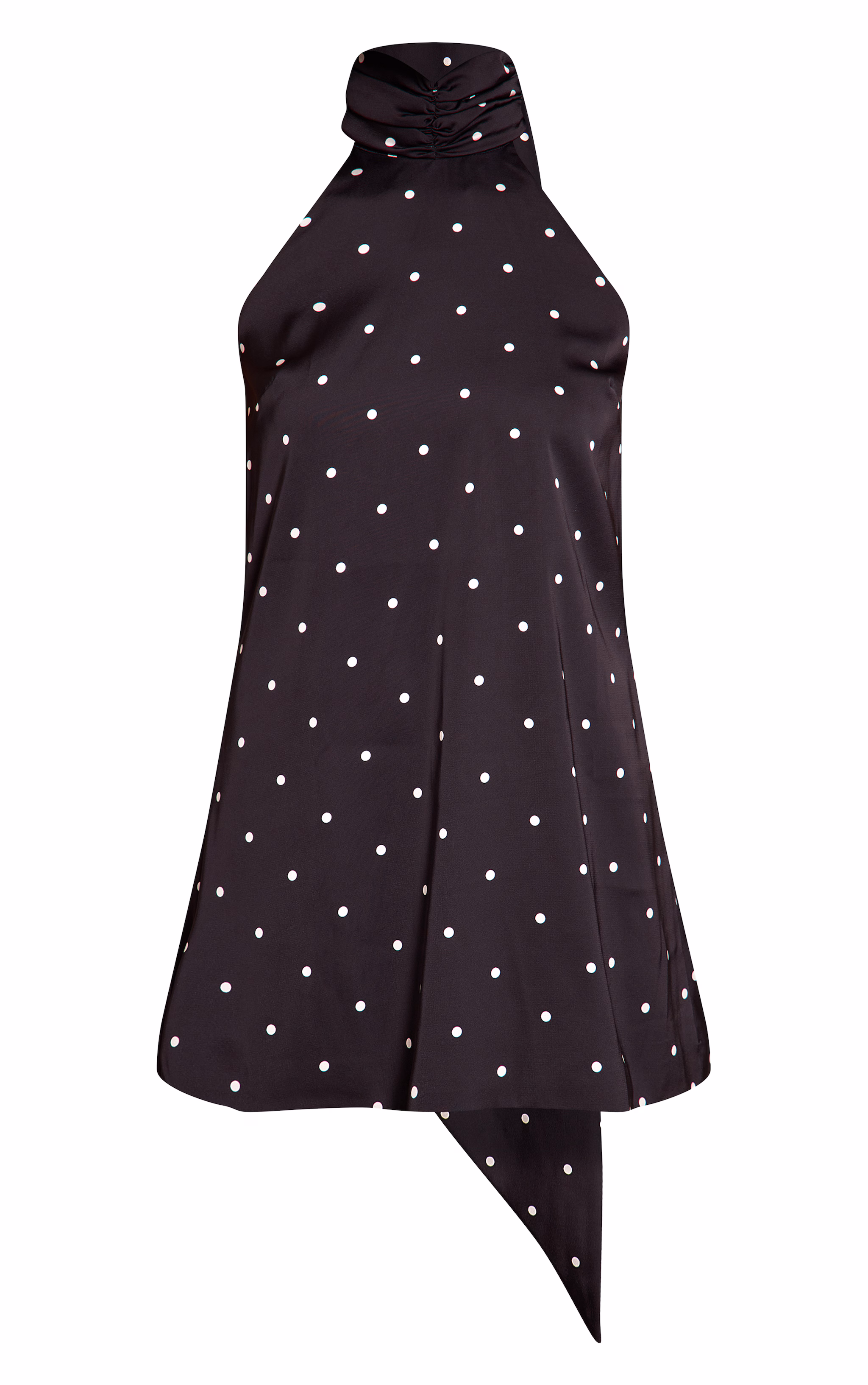 Black Satin Poka Dot Scarf Mini Dress