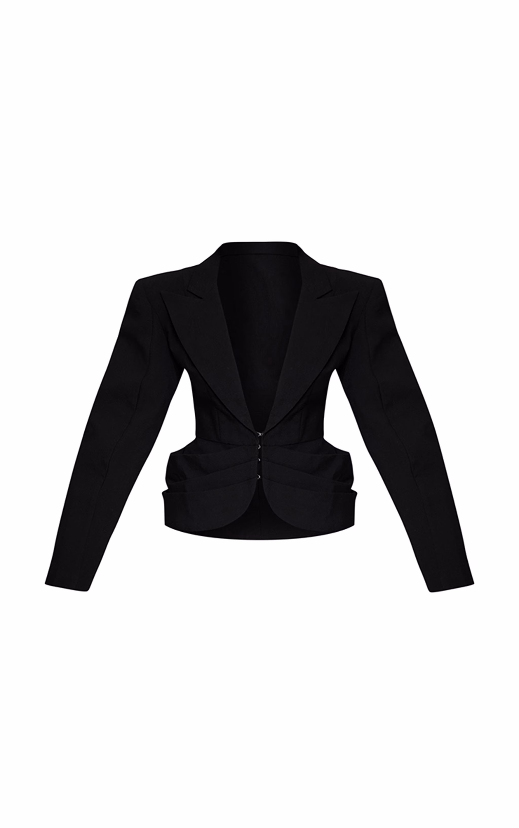 Premium Black Woven Pleated Hip Detail Blazer