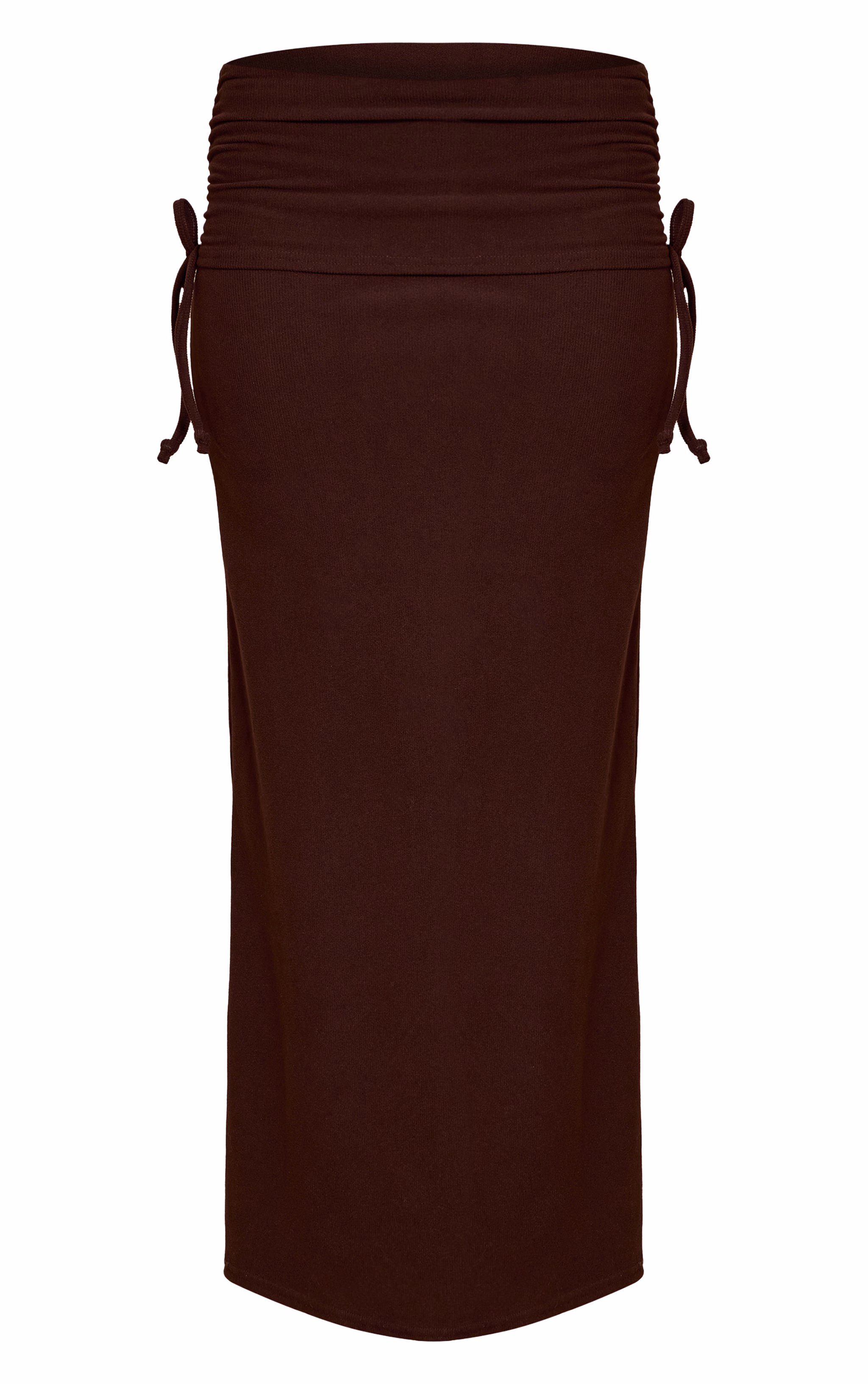 Chocolate Brushed Rib Ruched Detail Maxi Skirt