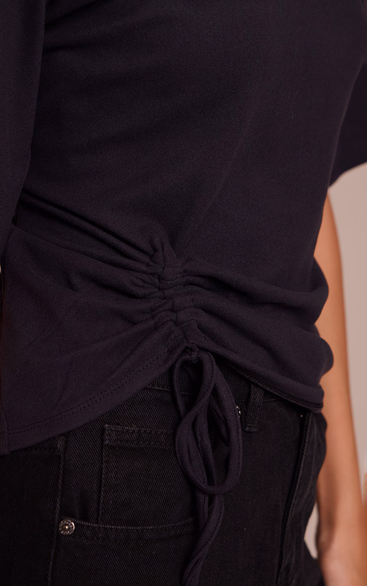 Black Ultra Soft Oversized Ruched Detail T Shirt