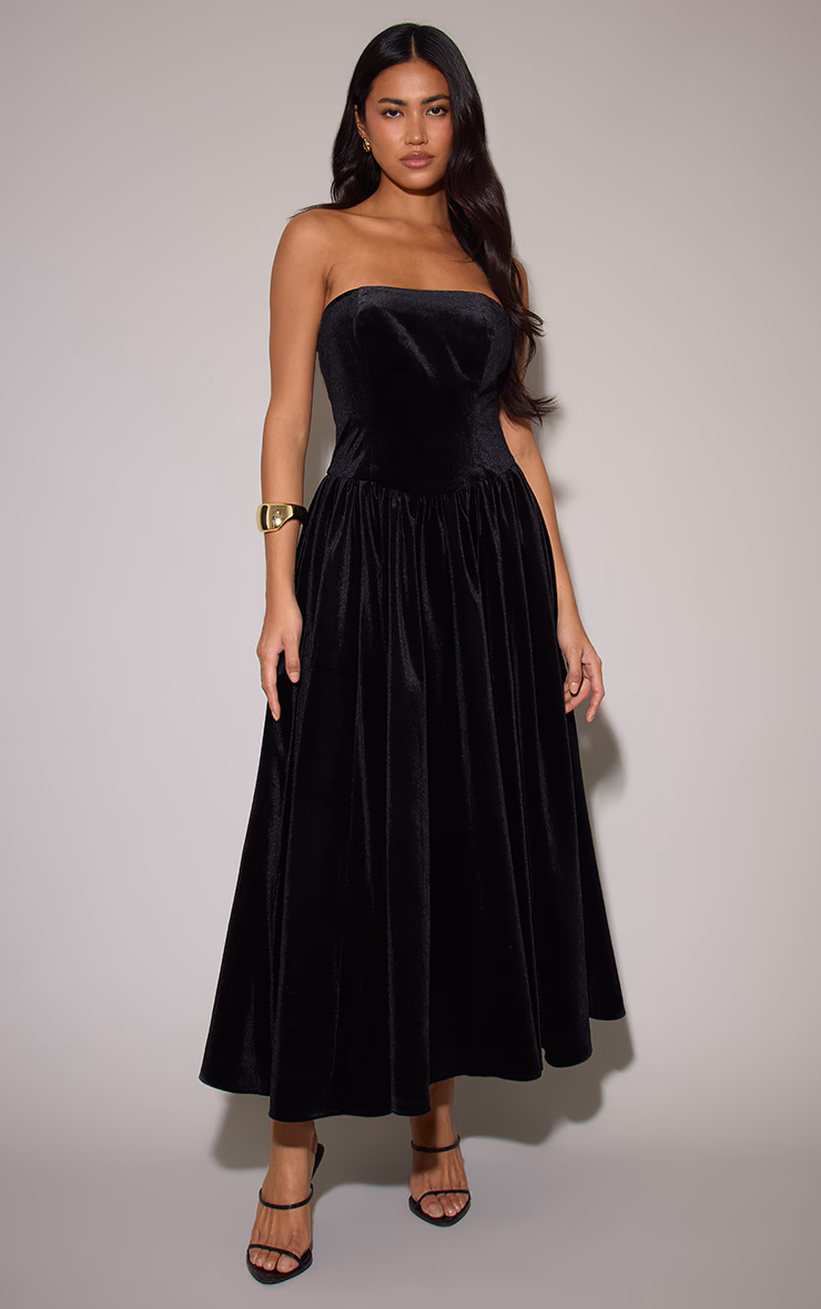 Black Velvet Bandeau Maxi Dress