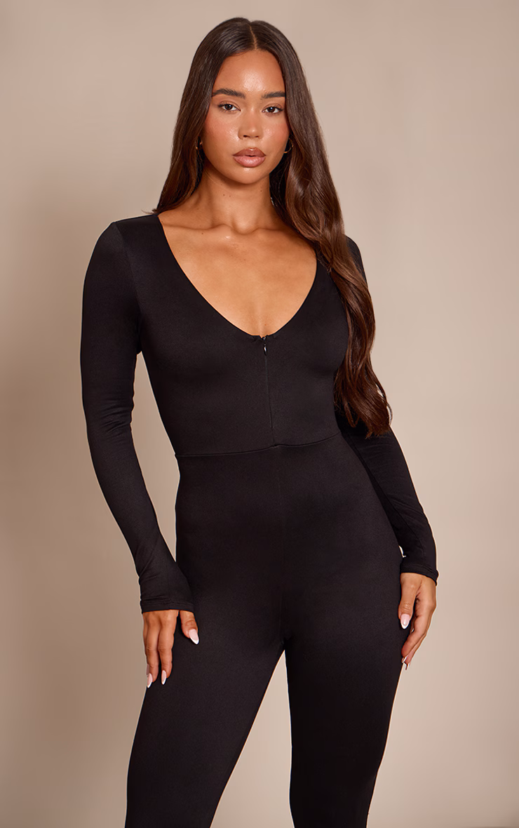 Black Soft Touch Zip Up Jumpsuit