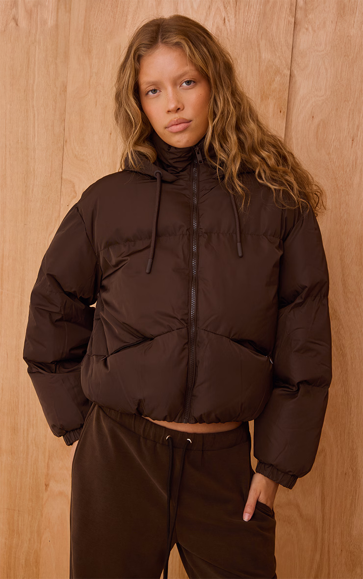 Chocolate Hooded Puffer Coat