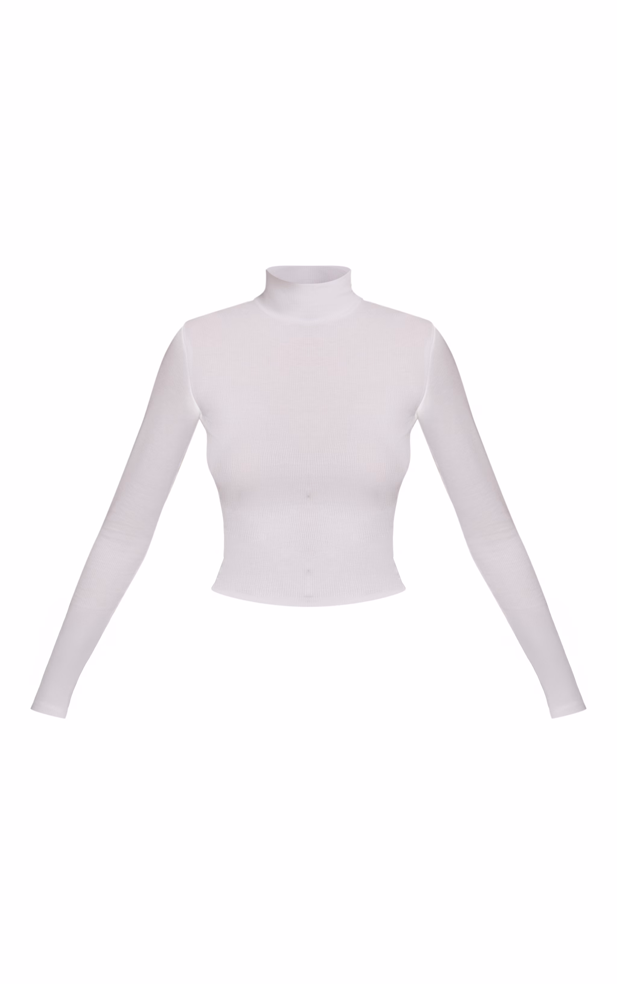 White Soft Rib High Neck Fitted Long Sleeved Top