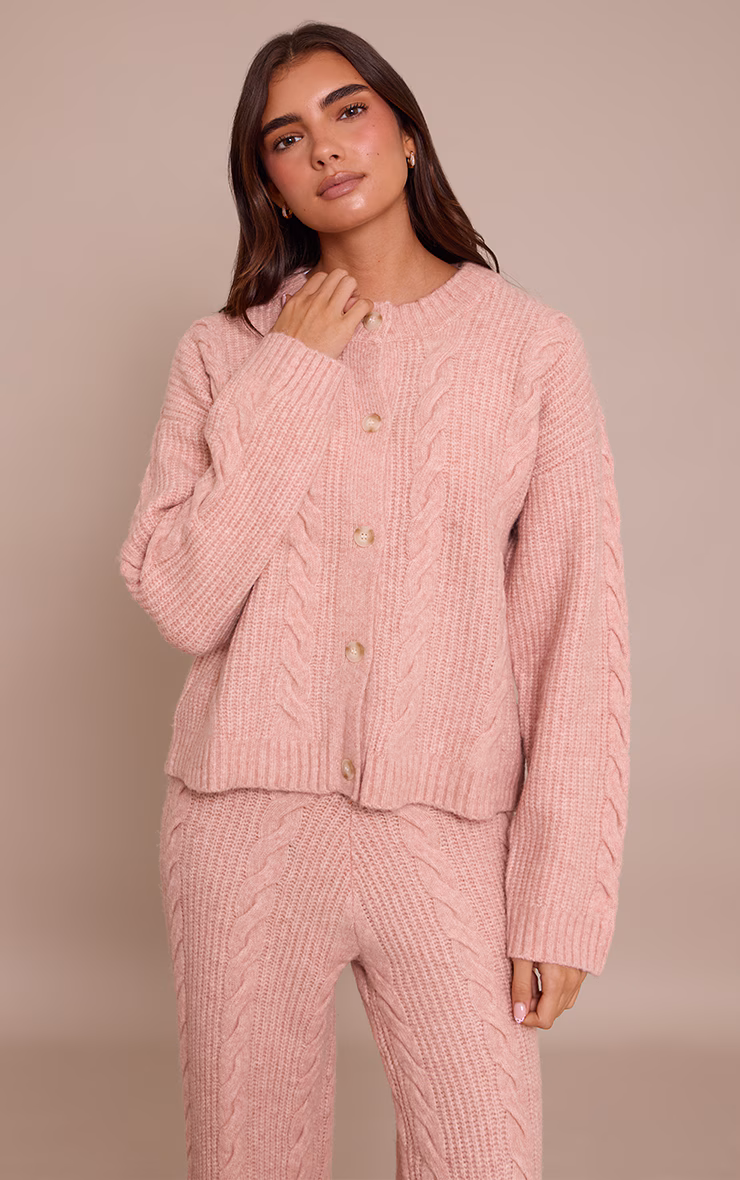 Pink Cable Knit Button Through Cardigan