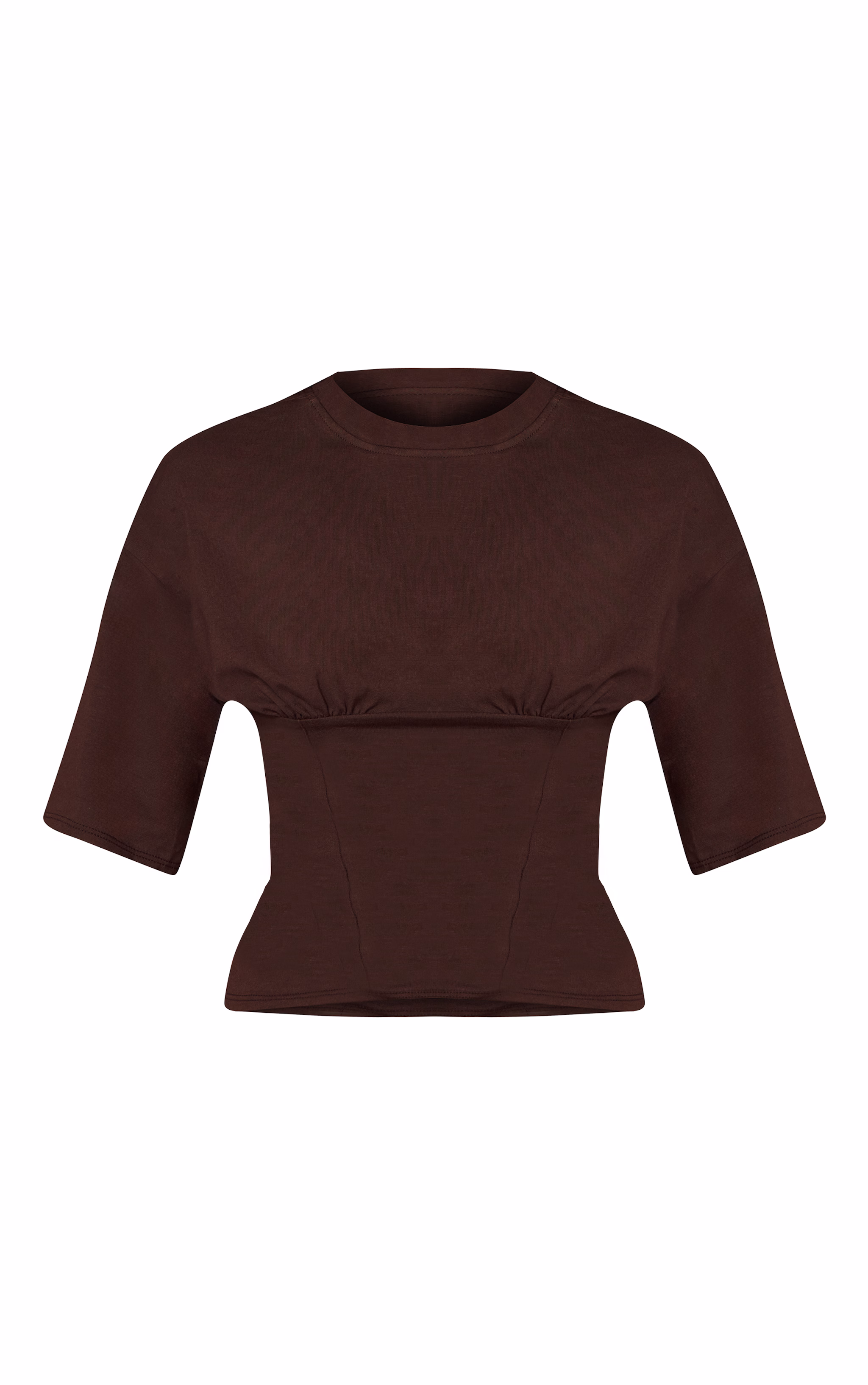 Chocolate Cotton Ruched Bust Detail Fitted T Shirt