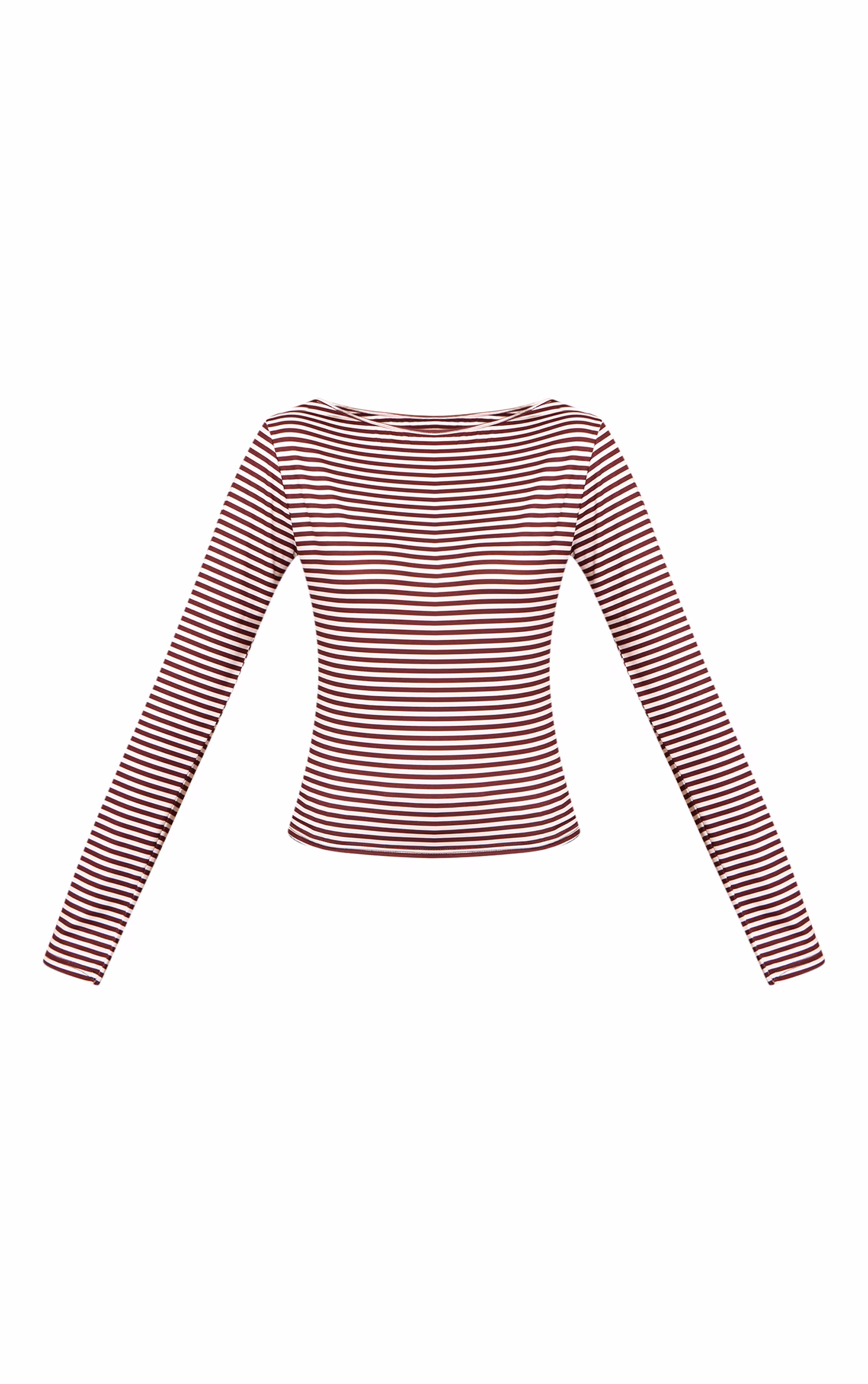 Burgundy Stripe Boat Neck Long Sleeve Top