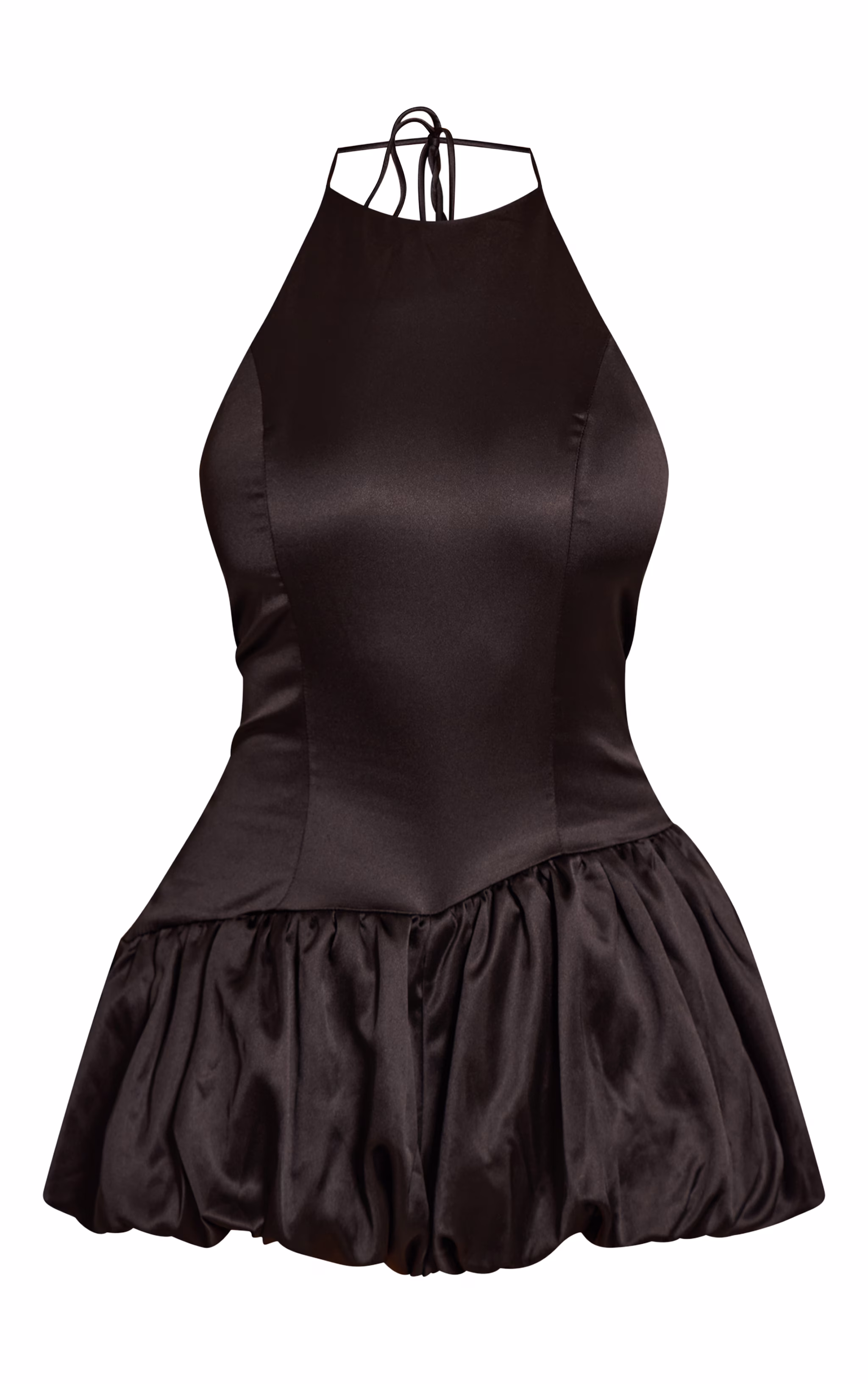 Black Satin Halterneck Puff Ball Romper