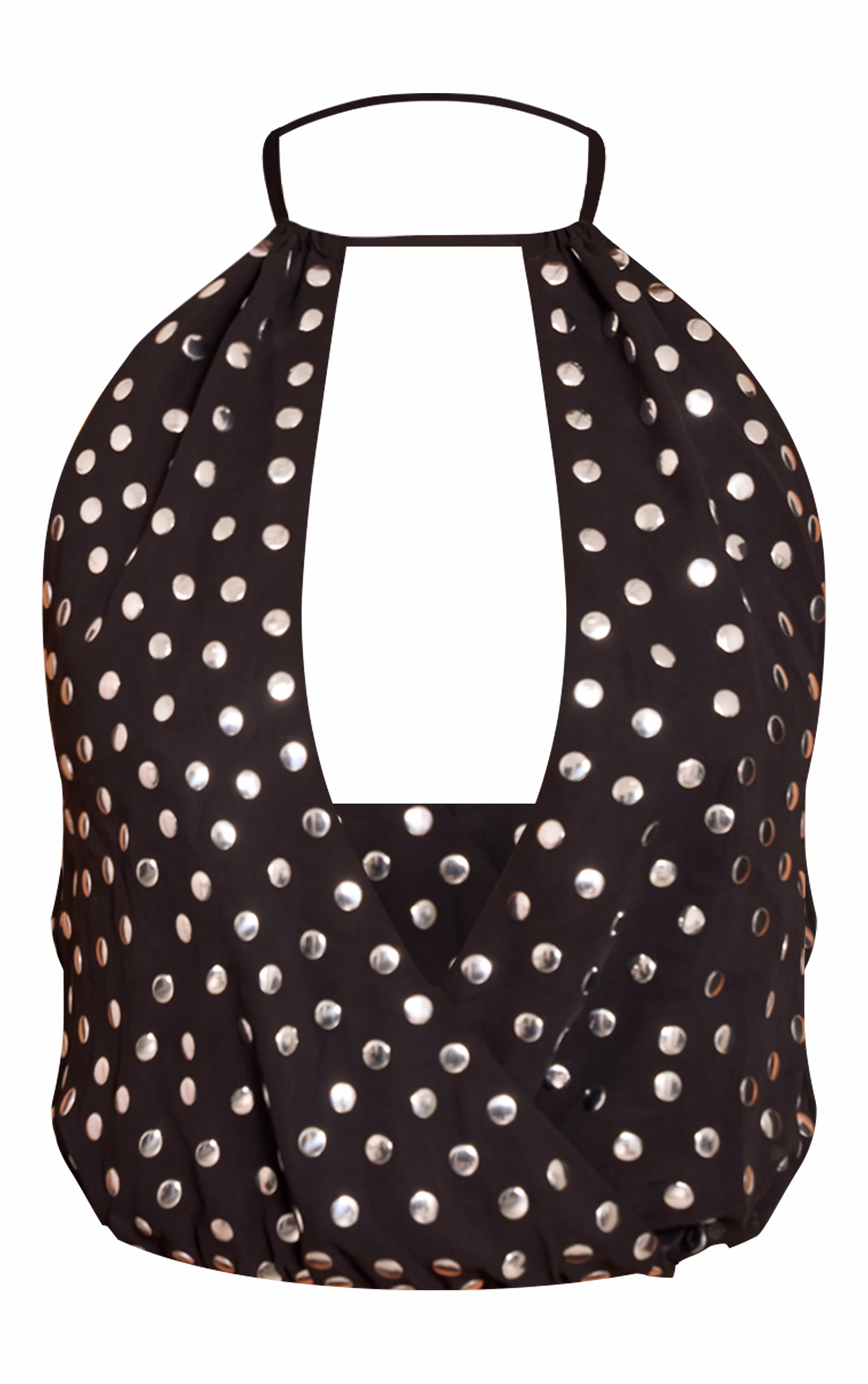 Black Chiffon Studded Halterneck Bubble Hem Top